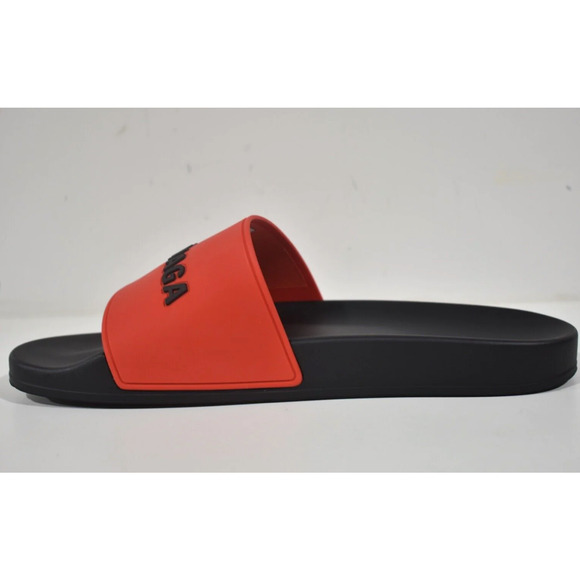 Balenciaga Black Red Bicolor Rubber Logo Slide Pool Sandal Flip Flop Flat 44 11 - Picture 9 of 12